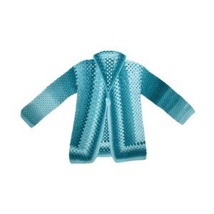 Granny Square Baby Blue Teal Fade Vintage Knit Crochet Handmade Cardigan Sweater